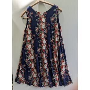 Altar'd State Mini Tank Dress Small S Navy Floral Zig Zag Back J215